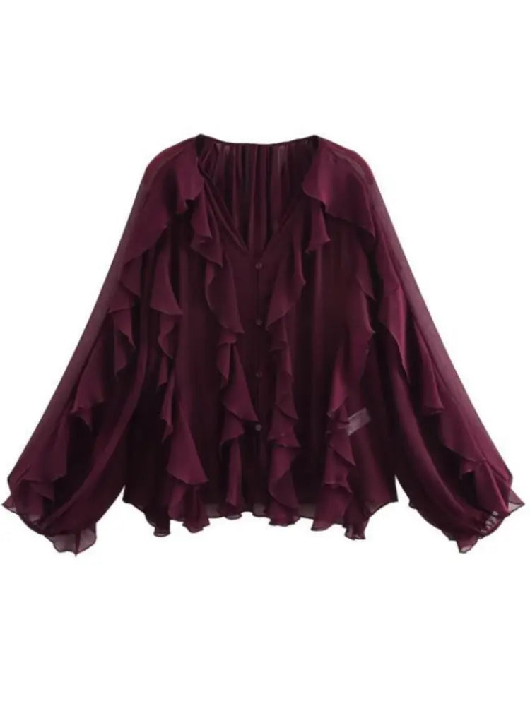 V-neck Ruffle Blouse
