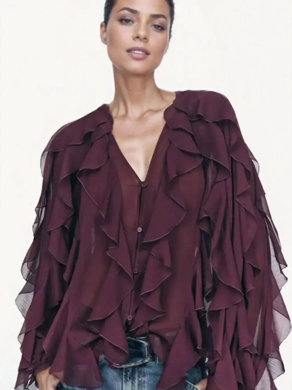 V-neck Ruffle Blouse
